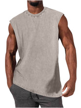 Load image into Gallery viewer, Men's 100% Cotton Washed And Distressed Vintage Round Neck Sleeveless Sports Tank Top