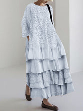 Load image into Gallery viewer, Vintage Floral Lace Ruffle Flowy Linen Blend Maxi Dress