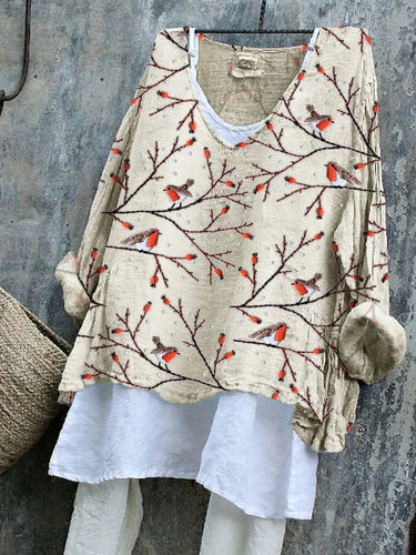 Women's Birds on Branch Embroidery Pattern Top
