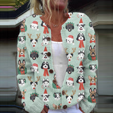 Load image into Gallery viewer, Women&#39;s Christmas Dog Art Cozy Knit Cardigan