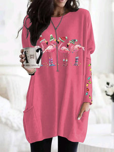 Women's Christmas Flamingo Print T-Shirt