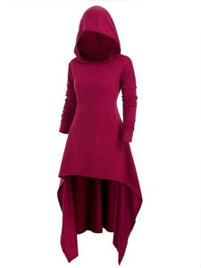 Gothic Solid Color High Low Cape Hoodie