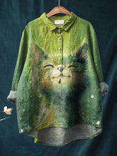 Load image into Gallery viewer, Vintage Lovely Cat Art Print Casual Cotton And Linen Shirt