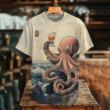 Load image into Gallery viewer, Men's Japanese Ukiyo-e Style Octopus Print Casual T-shirt