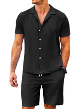 Load image into Gallery viewer, Men's Daily Comfortable Solid Color Puff Wrinkle Short Sleeve Shorts Set