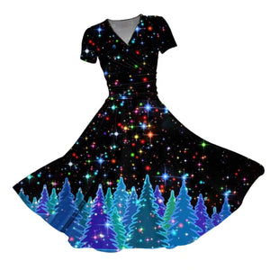 Retro Shining Christmas Tree Print Maxi Dress