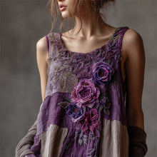 Load image into Gallery viewer, Vintage Purple Roses Boho Lace Patchwork Linen Tank Top