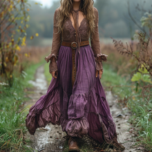 Load image into Gallery viewer, Women's Retro V-neck Country Pastoral Linen Style Long-sleeve Casual Maxi Long Dress