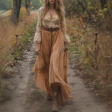 Load image into Gallery viewer, Women's Retro Country Pastoral Linen Style Long-sleeve Casual Maxi Long Dress