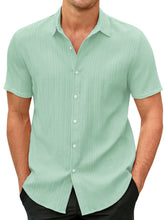 Load image into Gallery viewer, Men's Cotton And Linen Striped Jacquard Casual Loose Short-sleeved Shirt