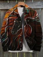 Load image into Gallery viewer, Retro Brown Horse with Long Mane Art Print Casual Denim Jacket