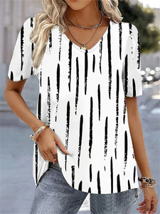 Women's Striped Print Short Sleeve T shirt