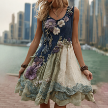 Load image into Gallery viewer, Women's Classy Gradient Japanese Sakura Cherry Blossoms And Sea Wave Embroidered Cotton And Linen Tank Dress