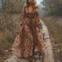 Load image into Gallery viewer, Women's Vintage Country Pastoral Linen Style Long-sleeve Maxi Long Dress