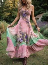 Load image into Gallery viewer, Classy Gradient Purple Lavender And Floral Embroidered Linen Maxi Dress