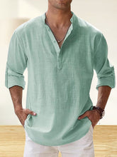 Load image into Gallery viewer, Men's Cotton And Linen Stand Collar Basic Casual Long-sleeved Shirt