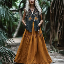Load image into Gallery viewer, Women's Elegant Ethnic Floral Sleeveless Linen Maxi Dress