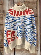 Load image into Gallery viewer, Vintage Fish Sardines Art Print Turtleneck Knitted Cozy Pullover Sweater