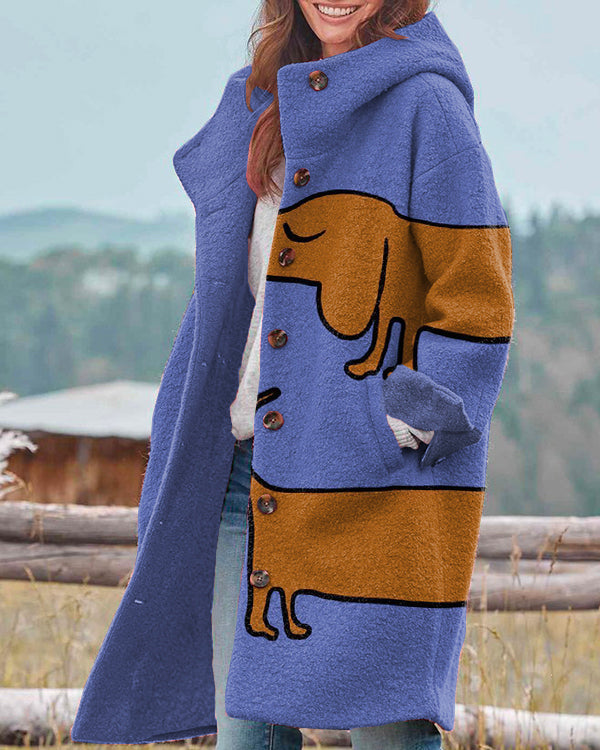 Fun and Cute Dachshund Print Hooded Long Sleeve Jacket