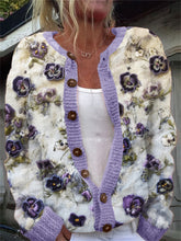 Load image into Gallery viewer, Pansy Floral Embroidered Lace Cozy Knit Cardigan