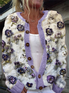 Pansy Floral Embroidered Lace Cozy Knit Cardigan