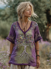 Load image into Gallery viewer, Vintage Tree Of Life Purple Floral Gradient T-shirt