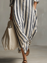Load image into Gallery viewer, Casual Striped Shirt Bohemian Style Maxi Dress