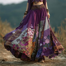 Load image into Gallery viewer, Boho Floral Patchwork Vintage Art Women's Linen Flowy Maxi Dress