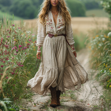 Load image into Gallery viewer, Women's Vintage V-neck Floral Bohemian Pastoral Style Long-sleeved Maxi Long Dress