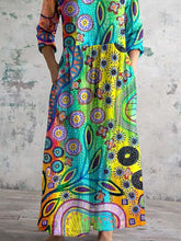 Load image into Gallery viewer, Women&#39;s V-Neck Colorful Bohemian Geometric Pattern Cotton And Linen Dress With Pockets