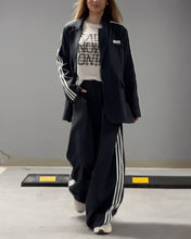 Load image into Gallery viewer, Fashionable Striped Blazer &amp; Wide Leg Pants Two-Piece Set