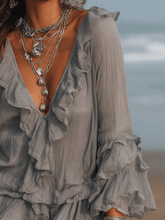 Load image into Gallery viewer, Soft Ash Boho Ruffle Mini Dress