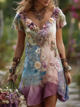 Load image into Gallery viewer, Women's Vintage Floral Splicing Cotton And Linen Tank Dress