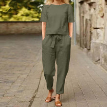 Load image into Gallery viewer, Summer Fashion Solid Color Short-Sleeved Trousers Two-Piece Suit (Including Belt)