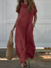 Load image into Gallery viewer, Women's Turndown Collar Linen Pocket Dress