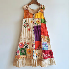 Load image into Gallery viewer, Boho Floral Patchwork Art Linen Blend Dress c5e3