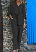 Load image into Gallery viewer, Casual Solid Color V-Neck Shirt &amp; Pants Cotton Linen Two-Piece Set