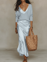 Load image into Gallery viewer, Effortless Ivory Knit &amp; Satin Midi Ensemble