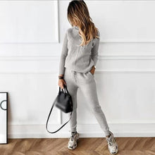 Load image into Gallery viewer, Ladies High-Neck Solid Color Fashion Casual Set