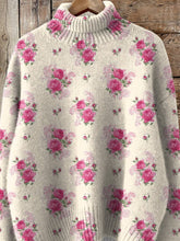 Load image into Gallery viewer, Watercolor French Rose Repeat Pattern Printed Knit Turtleneck Pullover Sweater