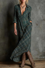 Load image into Gallery viewer, Women's Plaid Lapel Single-Breasted Shirt Maxi Dress