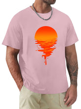 Load image into Gallery viewer, Men's Hawaiian Sunset Print Solid Color Short Sleeve T-Shirt