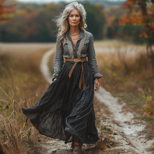 Load image into Gallery viewer, Women's Vintage V-neck Linen Long-sleeve Maxi Long Dress