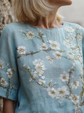 Load image into Gallery viewer, Oil Painting Inspired Almond Blossom Embroidered Linen Tunic