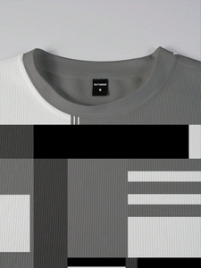 Men's Simple Colorblock Round Neck Casual Sports Set 051