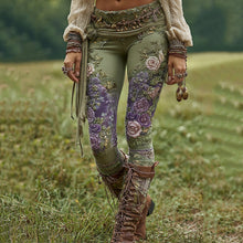 Load image into Gallery viewer, Vintage Purple Lavender And Floral Embroidered Casual Leggings