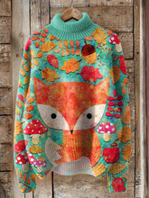Load image into Gallery viewer, Vintage Lovely Fox Floral Art Print Knit Turtleneck Pullover Sweater