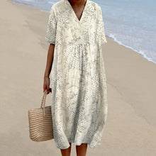 Load image into Gallery viewer, Elegant Floral Lace Art Linen Blend Dress