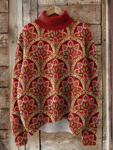 Load image into Gallery viewer, 70s Vintage Style Floral Pattern Printed Knit Turtleneck Pullover Sweater