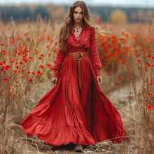 Load image into Gallery viewer, Women's Retro V-neck Floral Long-sleeve Bohemian Pastoral Style Maxi Long Dress